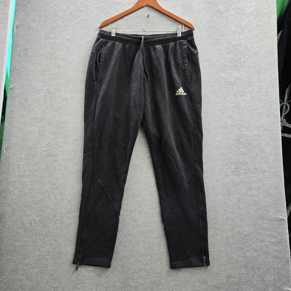 Adidas Men Activewear Pants L Black Sweatpants Fleece Zipper 28" Inseam